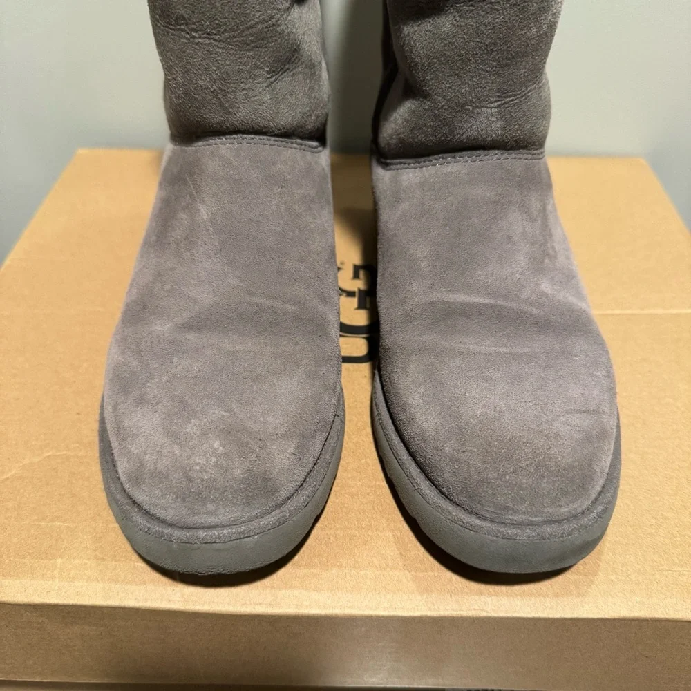 UGG Women's Amie Gray Suede & Fur Boots! Folds down! 7